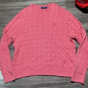 Polo by Ralph Lauren Coral Pink Cable-Knit Crewneck Sweater